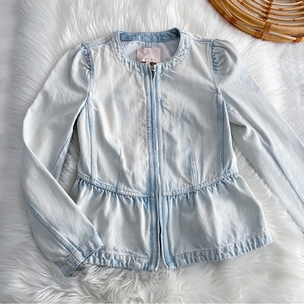 Rebecca Taylor Denim Peplum Jacket Snow Wash Light Blue Zip Up - Picture 7 of 13